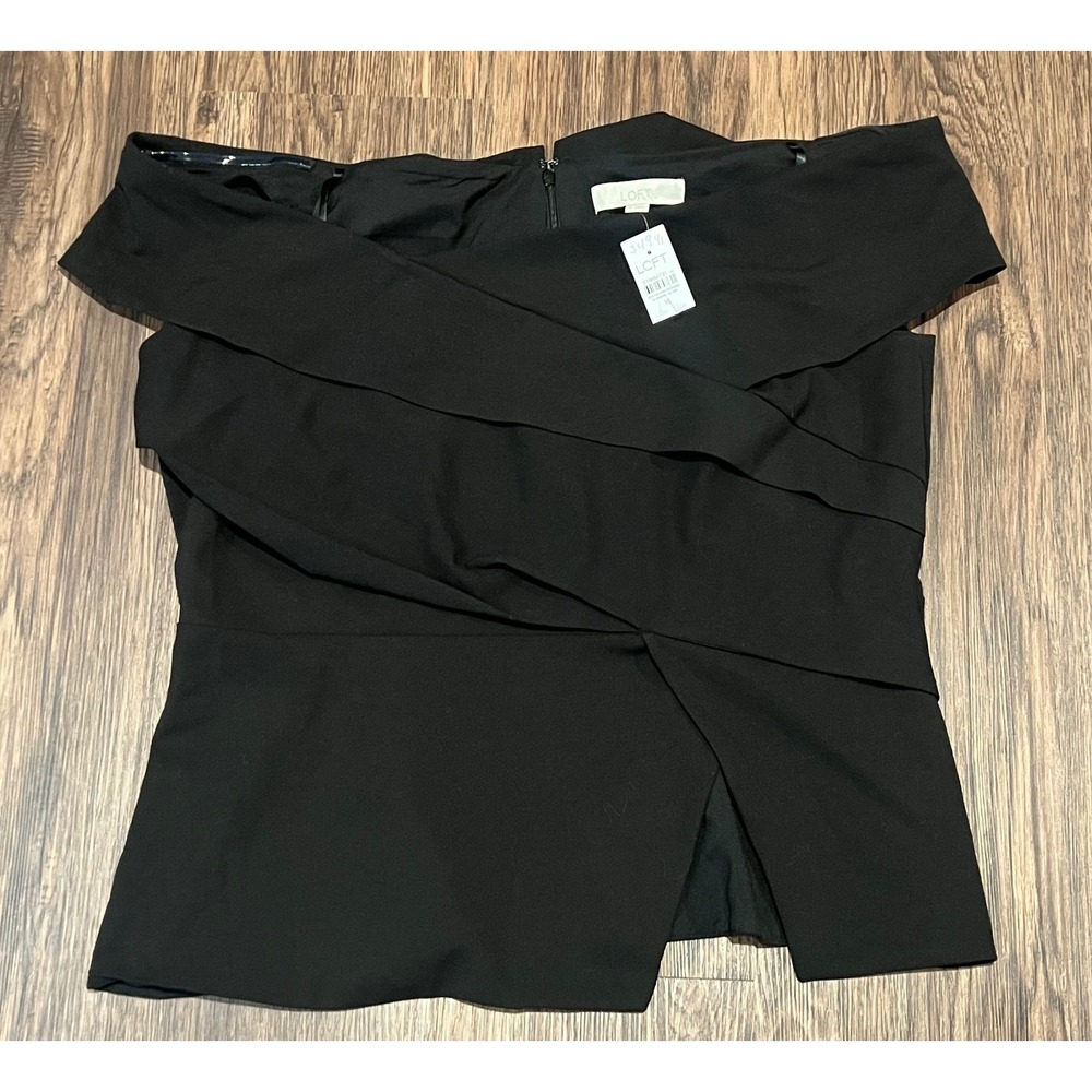 LOFT Black Off The Shoulder Wrap Front Peplum Blouse NWT Size 16